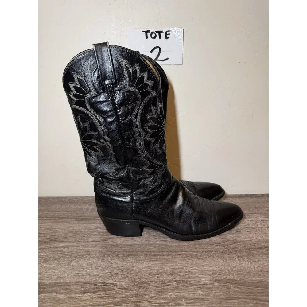 Vintage Dan Post Black Leather Western Cowboy Boots Men’s 8.5 D Snip Toe USA